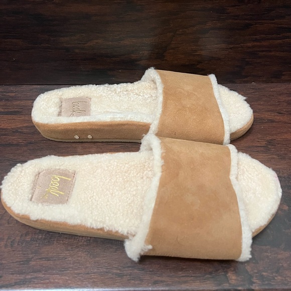 NEW Beek Gallito MAs Sherling Almond Natural Brown Suede Slides Sandals 9 $300 - Picture 2 of 4